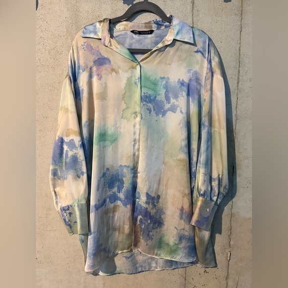 Zara tie-dye satin effect oversized blouse. - Picture 2 of 5